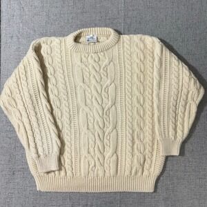 Men's Cream Cable Knit Crewneck Sweater